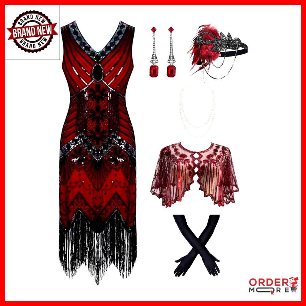 Plus Size Sequin Fringed Flapper Dress with Cold Shoulder Tassels